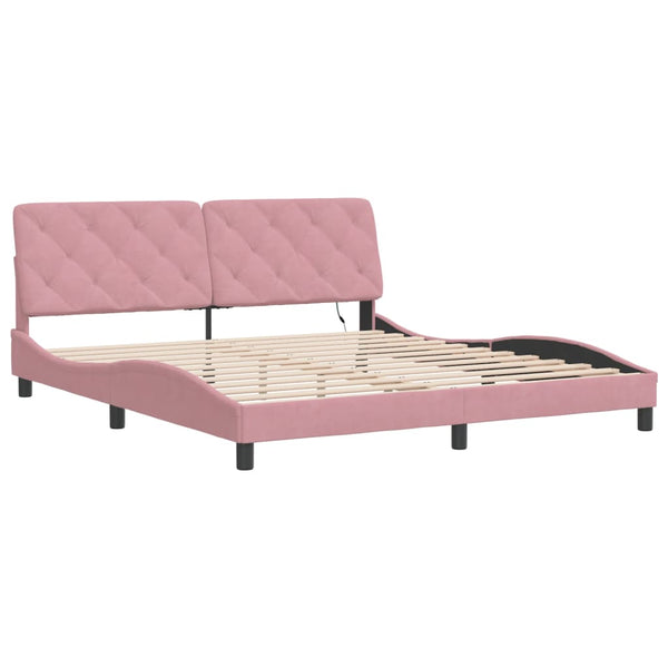 vidaXL LED Bed Frame without Mattress Pink 180x200 cm Velvet
