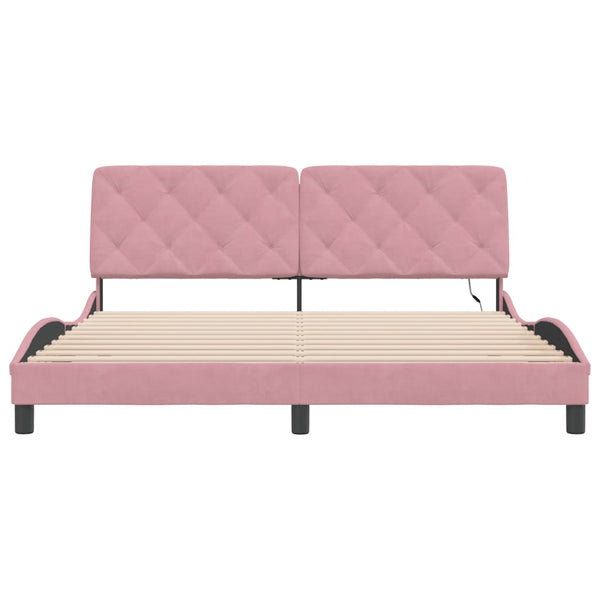 vidaXL LED Bed Frame without Mattress Pink 180x200 cm Velvet