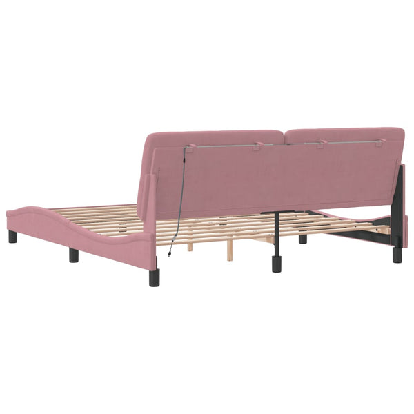 vidaXL LED Bed Frame without Mattress Pink 180x200 cm Velvet