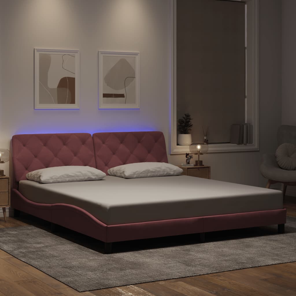 vidaXL LED Bed Frame without Mattress Pink 180x200 cm Velvet