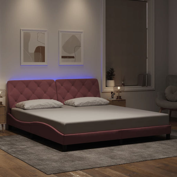vidaXL LED Bed Frame without Mattress Pink 180x200 cm Velvet