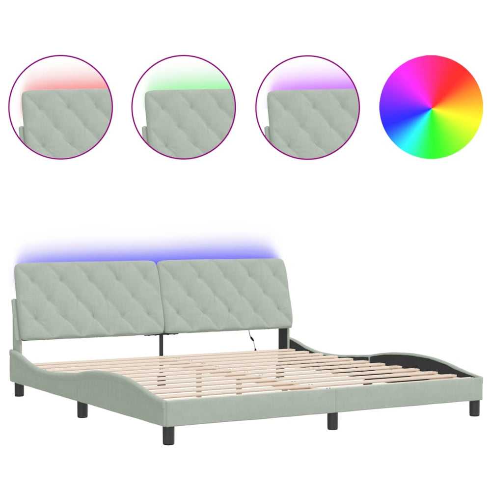 vidaXL LED Bed Frame without Mattress Light Grey 200x200 cm Velvet