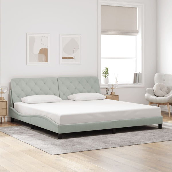 vidaXL LED Bed Frame without Mattress Light Grey 200x200 cm Velvet