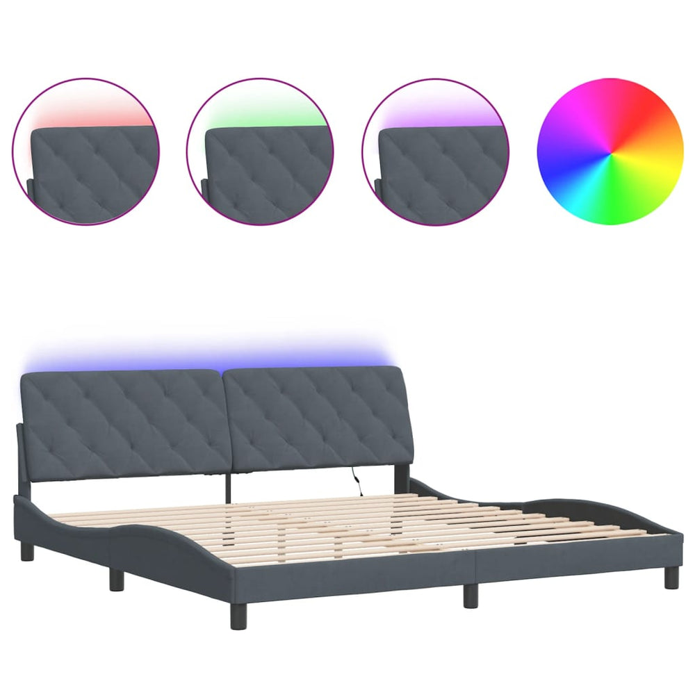 vidaXL LED Bed Frame without Mattress Dark Grey 200x200 cm Velvet