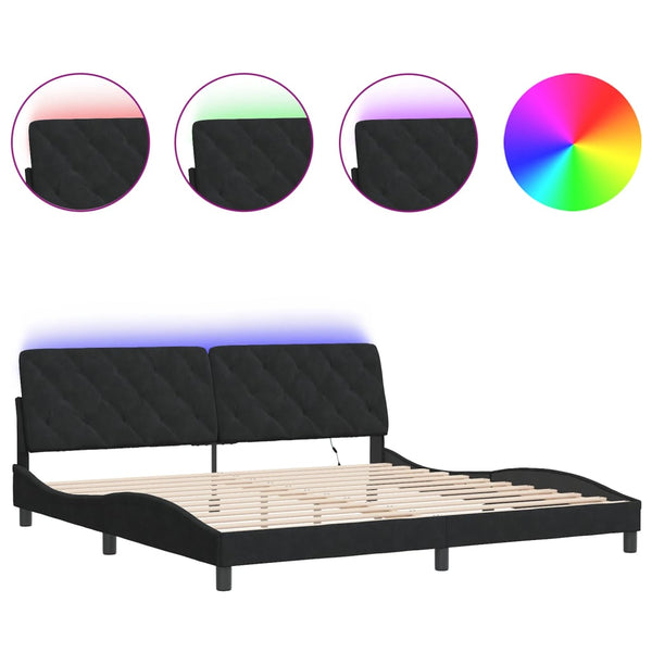 vidaXL LED Bed Frame without Mattress Black 200x200 cm Velvet