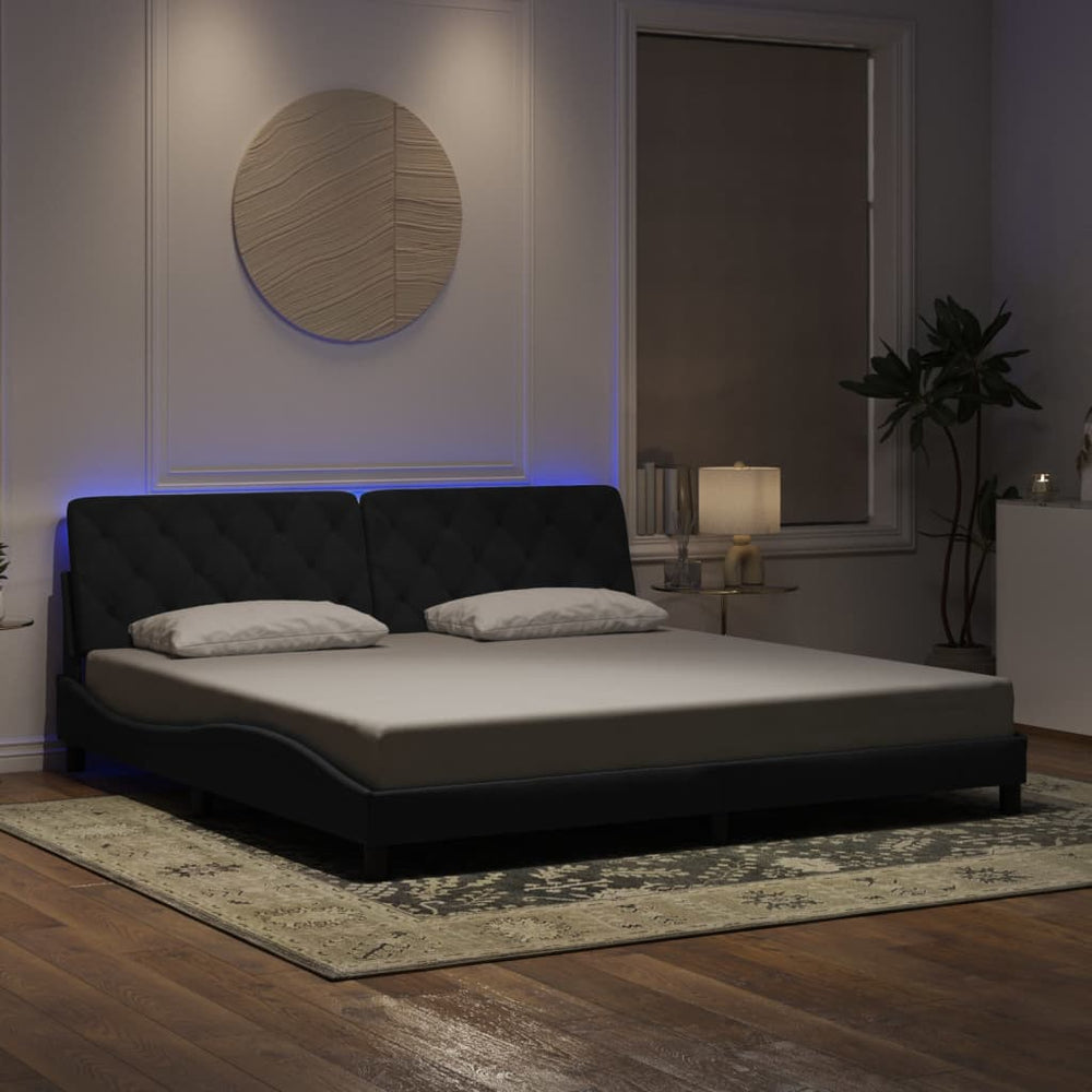 vidaXL LED Bed Frame without Mattress Black 200x200 cm Velvet