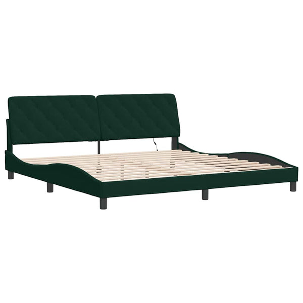 vidaXL LED Bed Frame without Mattress Dark Green 200x200 cm Velvet