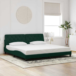 vidaXL LED Bed Frame without Mattress Dark Green 200x200 cm Velvet