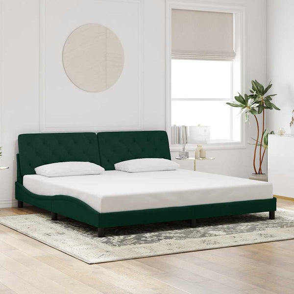 vidaXL LED Bed Frame without Mattress Dark Green 200x200 cm Velvet
