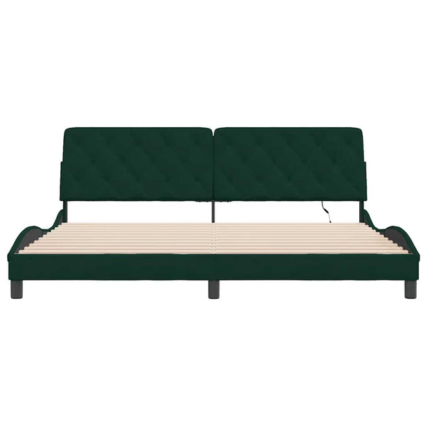 vidaXL LED Bed Frame without Mattress Dark Green 200x200 cm Velvet