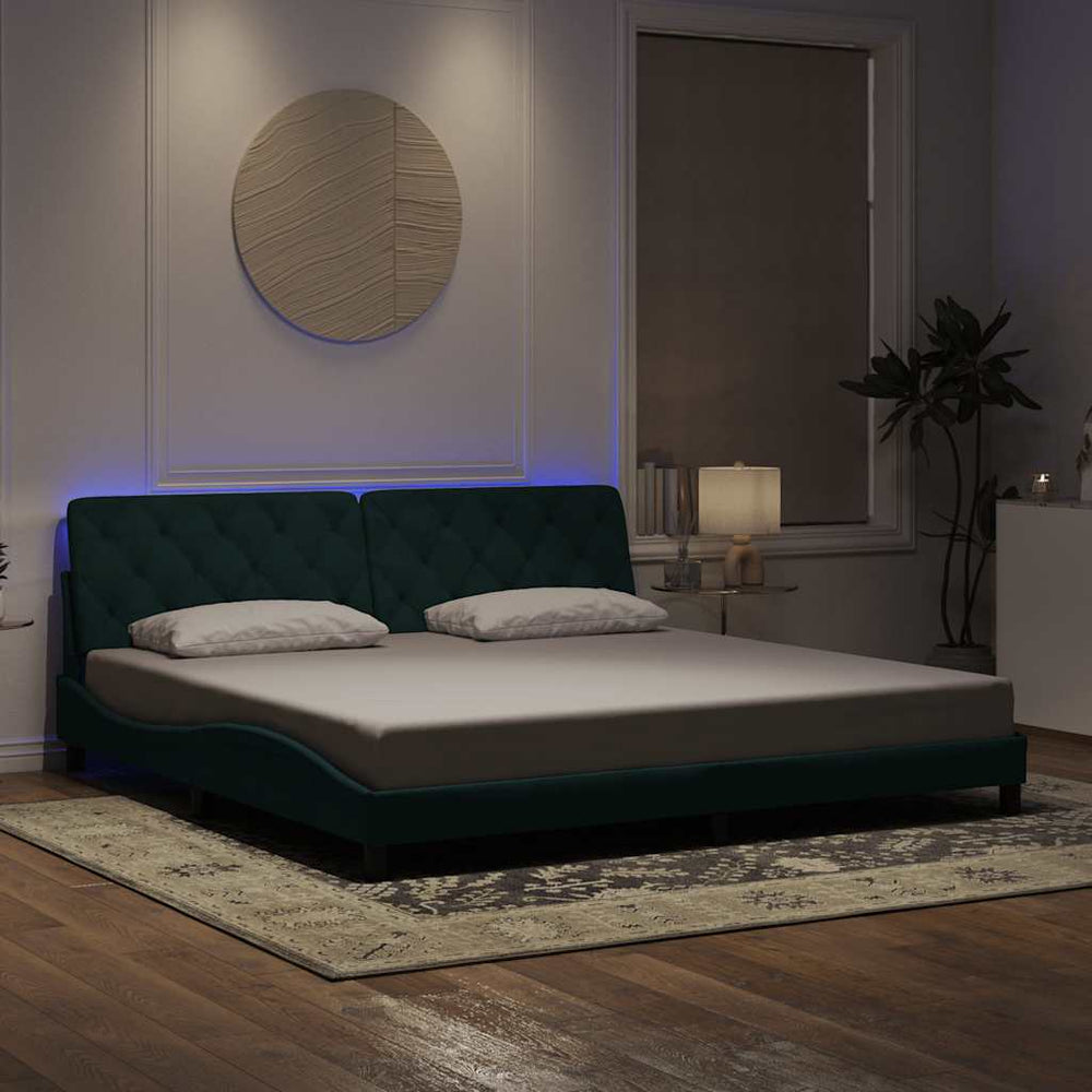 vidaXL LED Bed Frame without Mattress Dark Green 200x200 cm Velvet