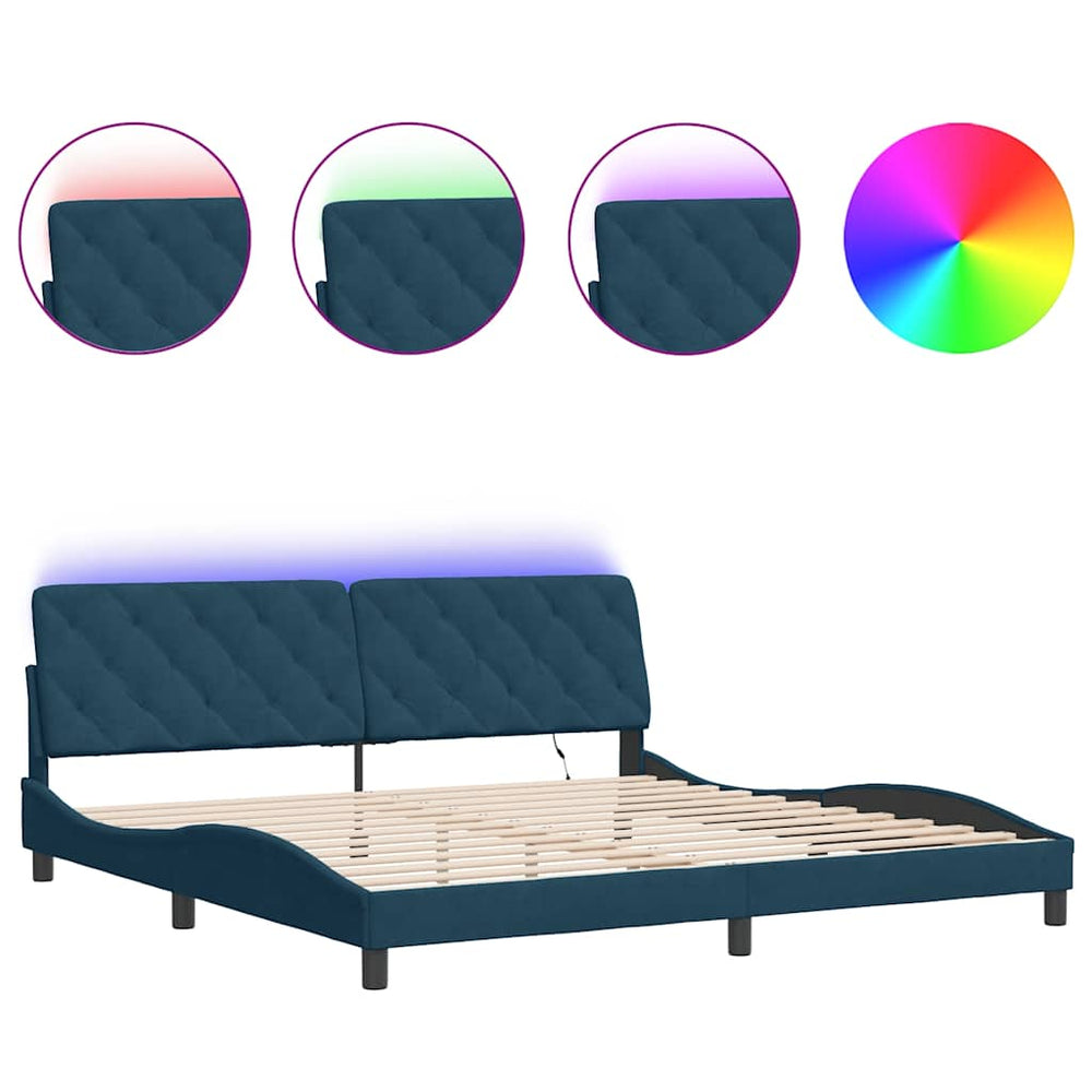 vidaXL LED Bed Frame without Mattress Blue 200x200 cm Velvet