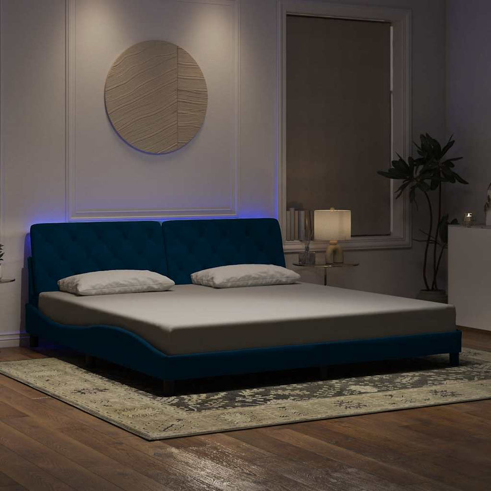 vidaXL LED Bed Frame without Mattress Blue 200x200 cm Velvet