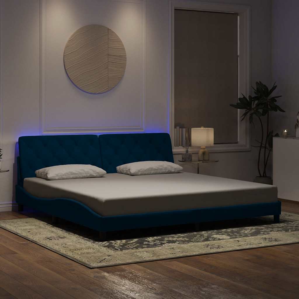 vidaXL LED Bed Frame without Mattress Blue 200x200 cm Velvet