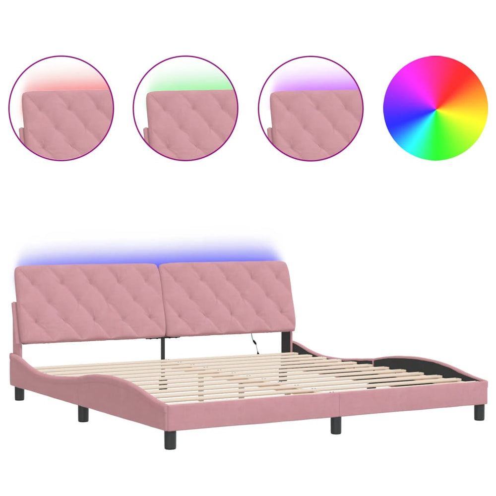 vidaXL Bed Frame with LED without Mattress Pink 200x200 cm Velvet
