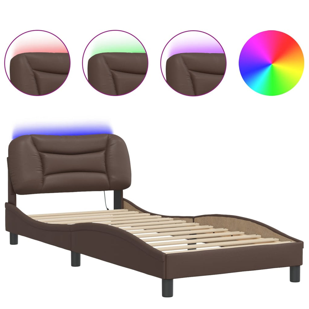 vidaXL LED Bed Frame without Mattress "Hvar" Brown 80x200 cm
