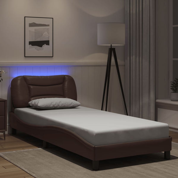vidaXL LED Bed Frame without Mattress "Hvar" Brown 80x200 cm