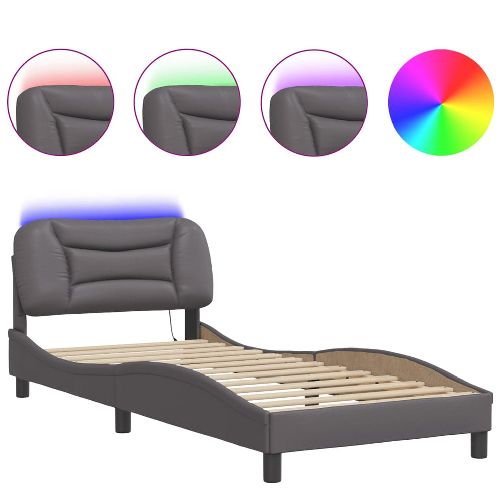 vidaXL Bed Frame with LED without Mattress "Hvar" Grey 80x200 cm