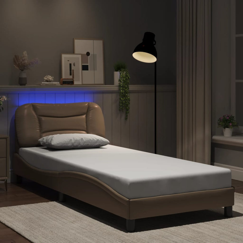 vidaXL LED Bed Frame without Mattress "Hvar" Cappuccino Brown 80x200 cm