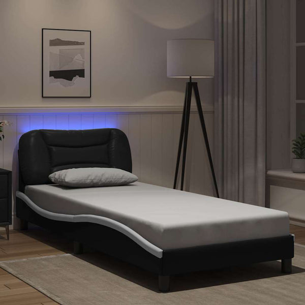 vidaXL LED Bed Frame without Mattress "Hvar" Black and White 80x200 cm