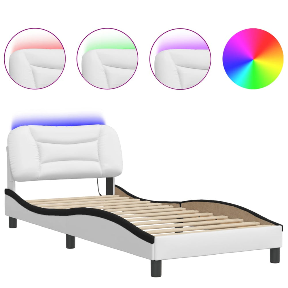Bettgestell mit LED 80x200 cm Weiß/Schwarz