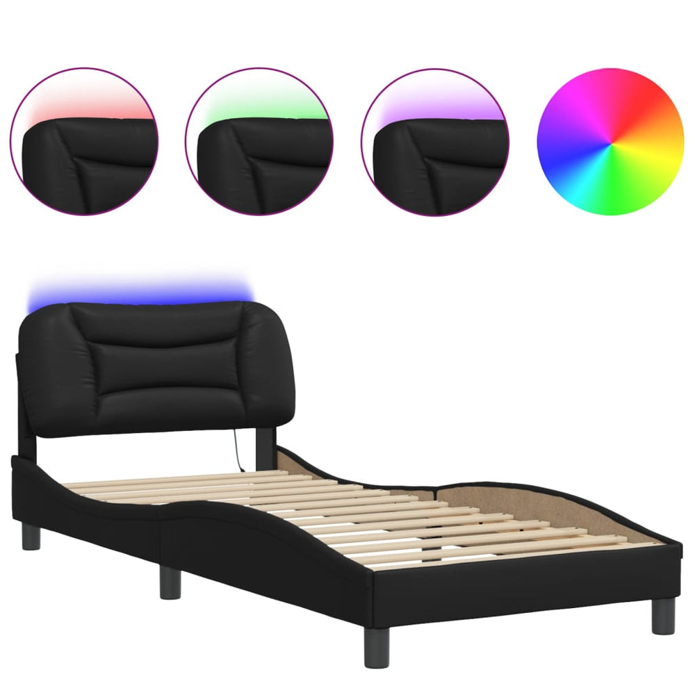 Bettgestell mit LED Schwarz 90x190 cm