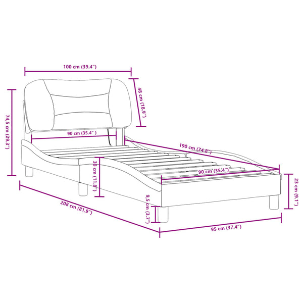 Bettgestell Grau 90x190 cm mit LED
