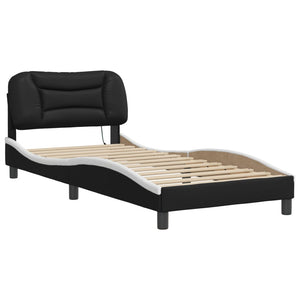 Bettgestell mit LED 90x190 cm Schwarz/Weiß