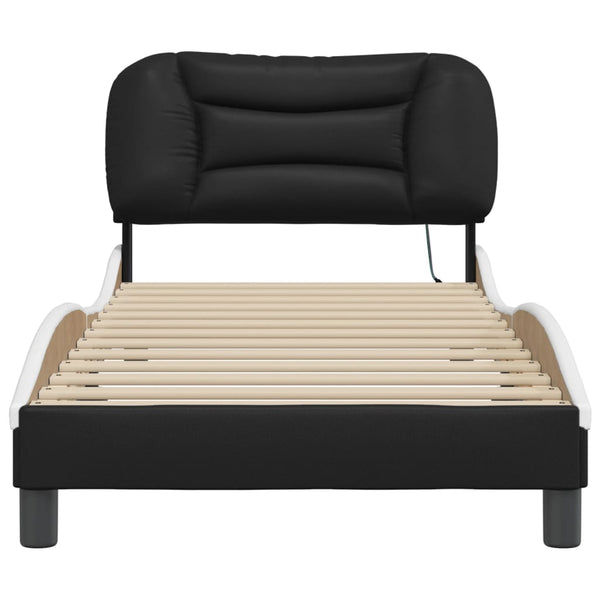 Bettgestell mit LED 90x190 cm Schwarz/Weiß
