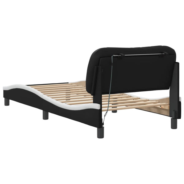 Bettgestell mit LED 90x190 cm Schwarz/Weiß