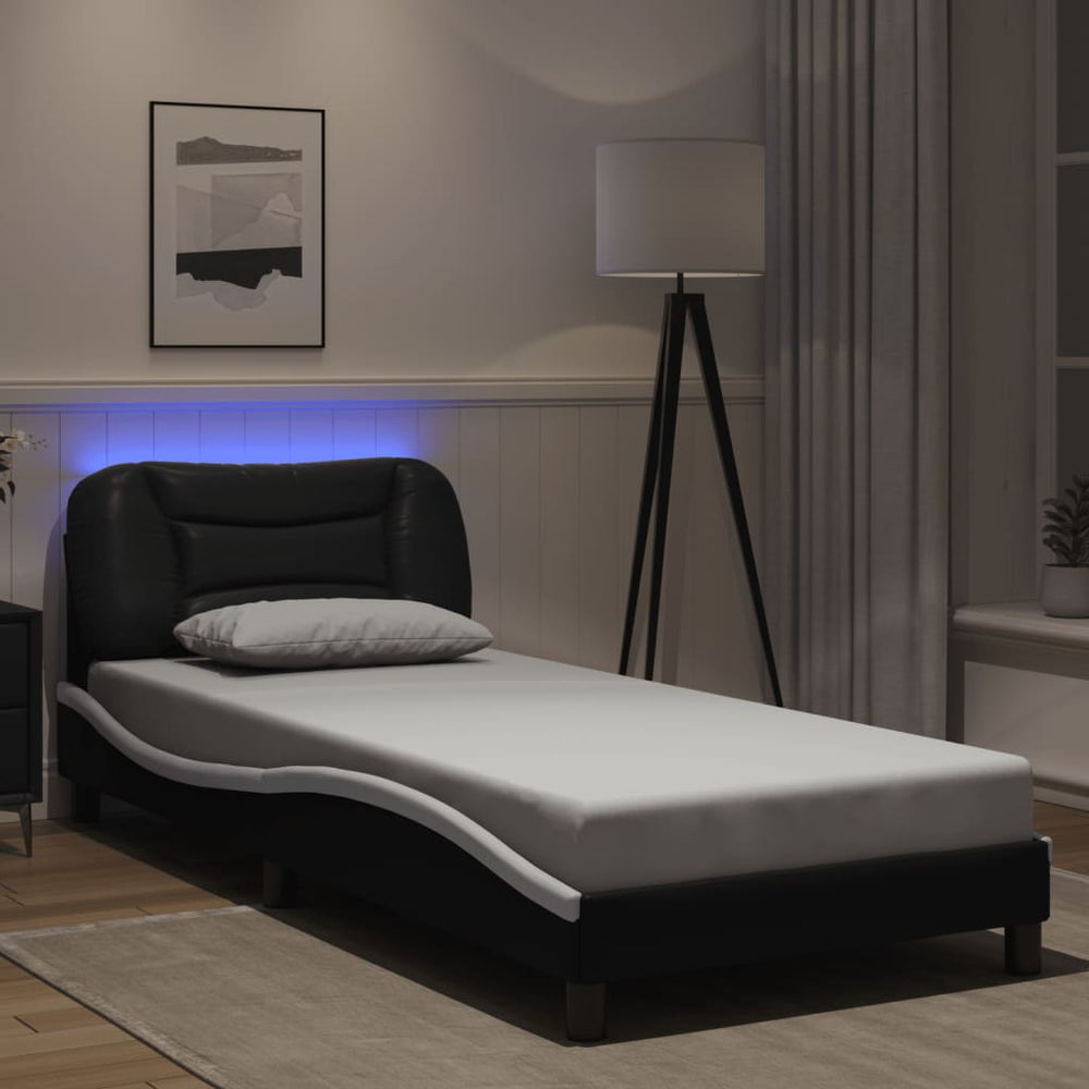 Bettgestell mit LED 90x190 cm Schwarz/Weiß