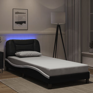 Bettgestell mit LED 90x190 cm Schwarz/Weiß