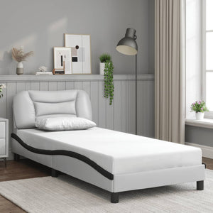 Bettgestell 90x190 cm mit LED Weiß/Schwarz