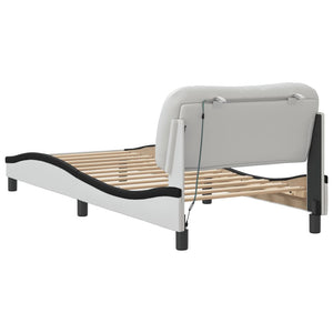 Bettgestell 90x190 cm mit LED Weiß/Schwarz