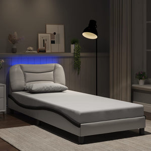 Bettgestell 90x190 cm mit LED Weiß/Schwarz