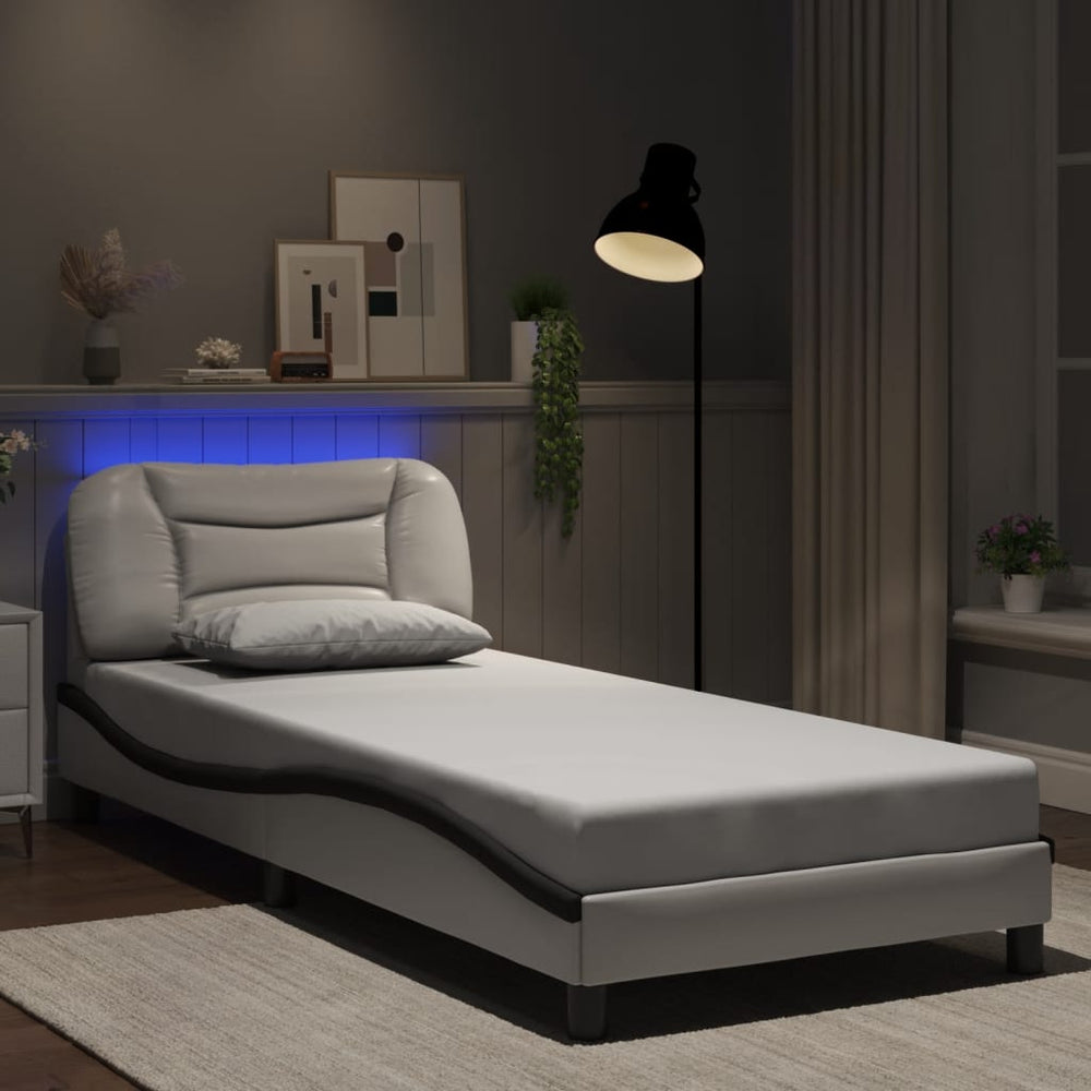 Bettgestell mit LED 90x200 cm Weiß/Schwarz