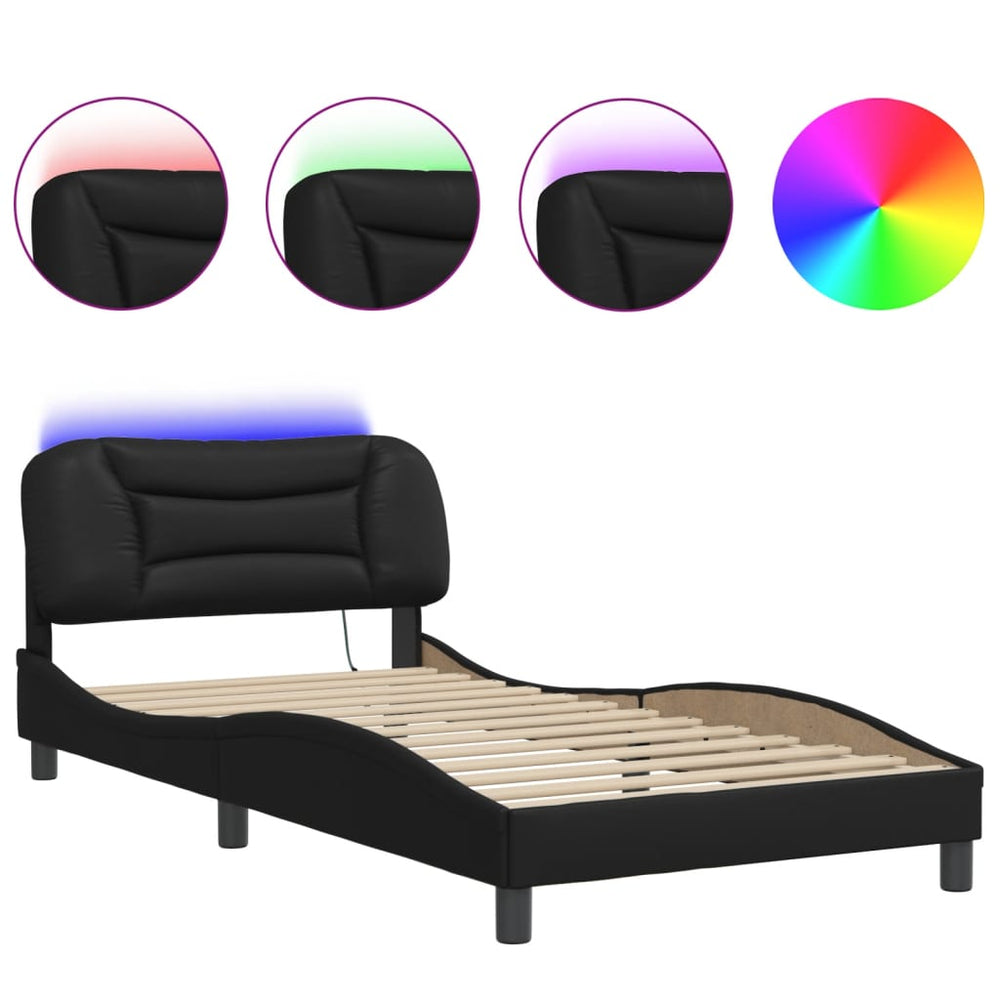 Bettgestell mit LED Schwarz 100x200 cm
