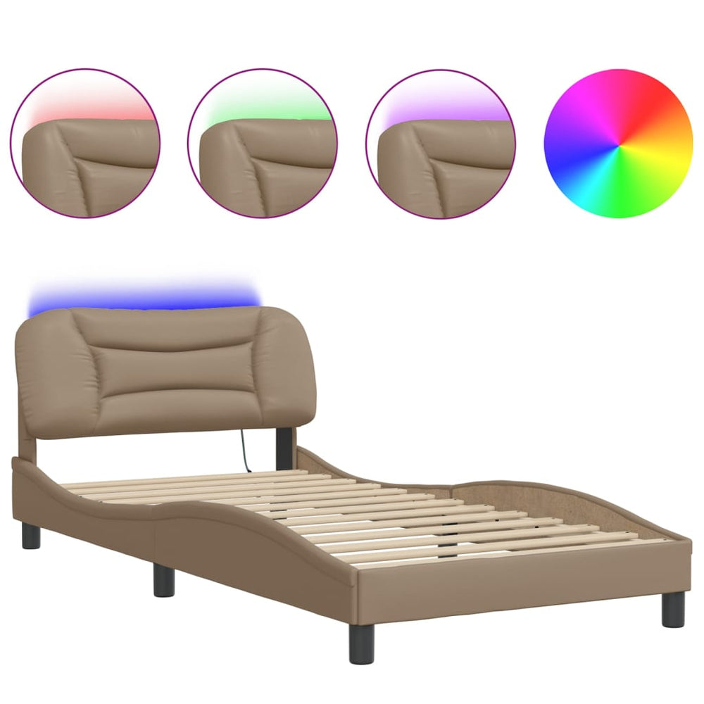 Bettgestell 100x200 cm mit LED Cappuccino-Braun