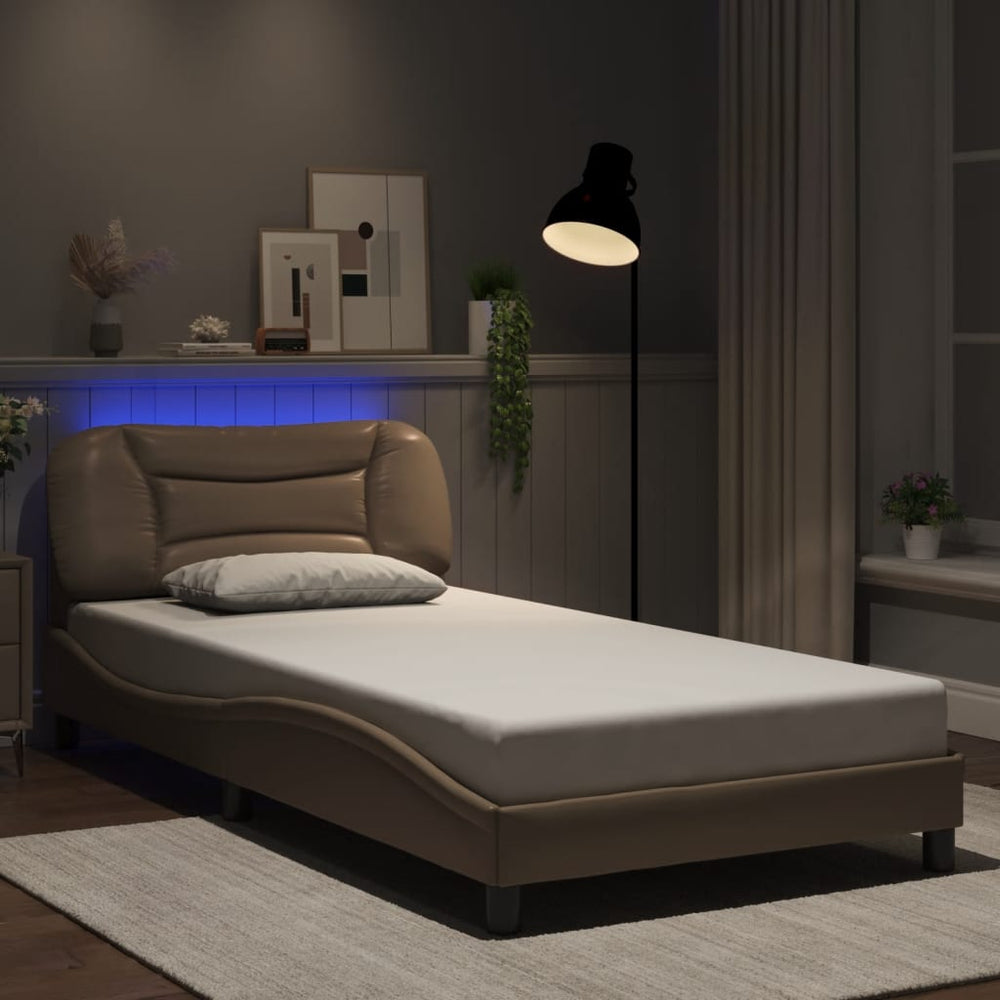 Bettgestell 100x200 cm mit LED Cappuccino-Braun