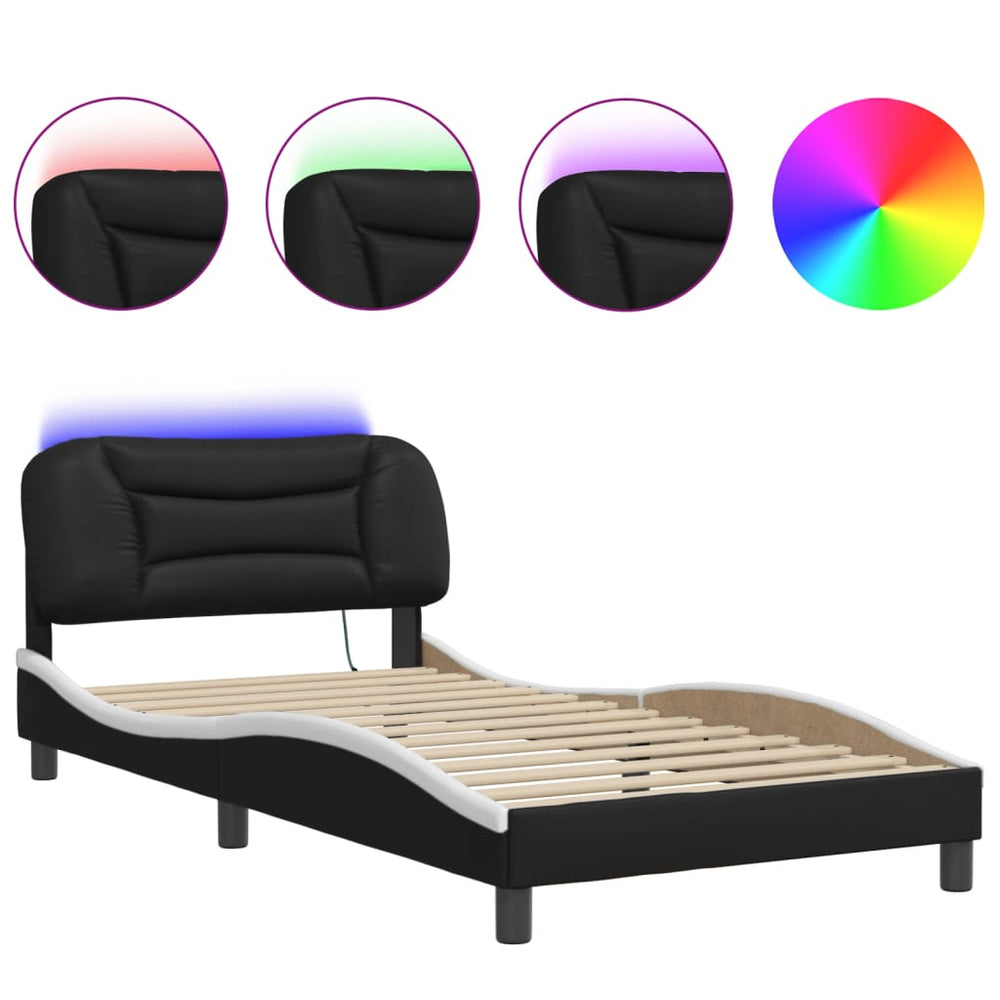 Bettgestell mit LED 100x200 cm Schwarz/Weiß