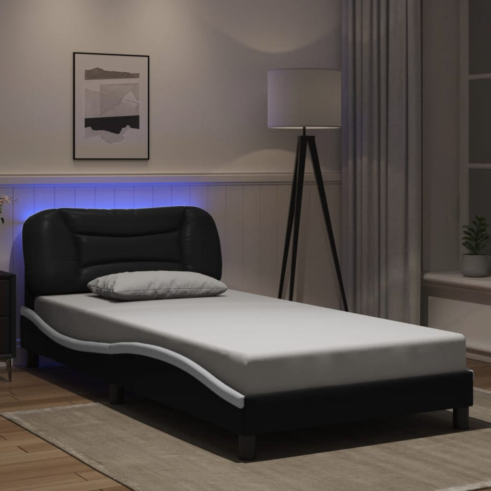 Bettgestell mit LED 100x200 cm Schwarz/Weiß