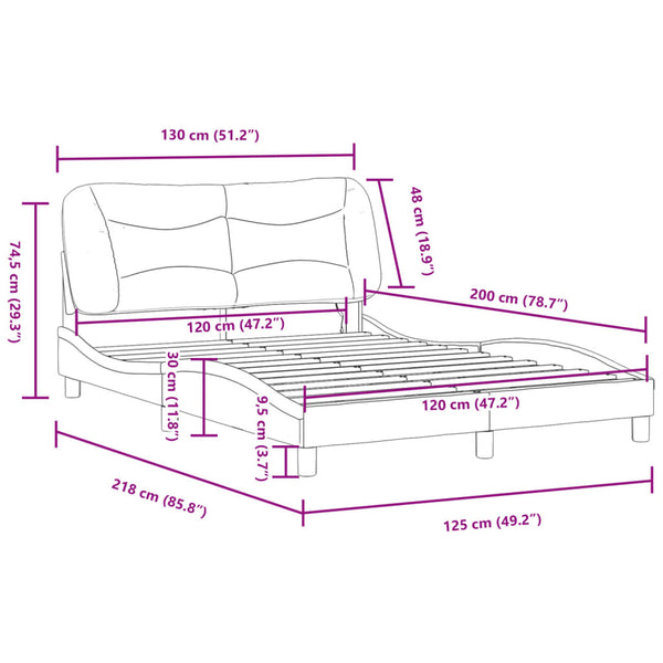 Bettgestell mit LED 120x200 cm Schwarz/Weiß