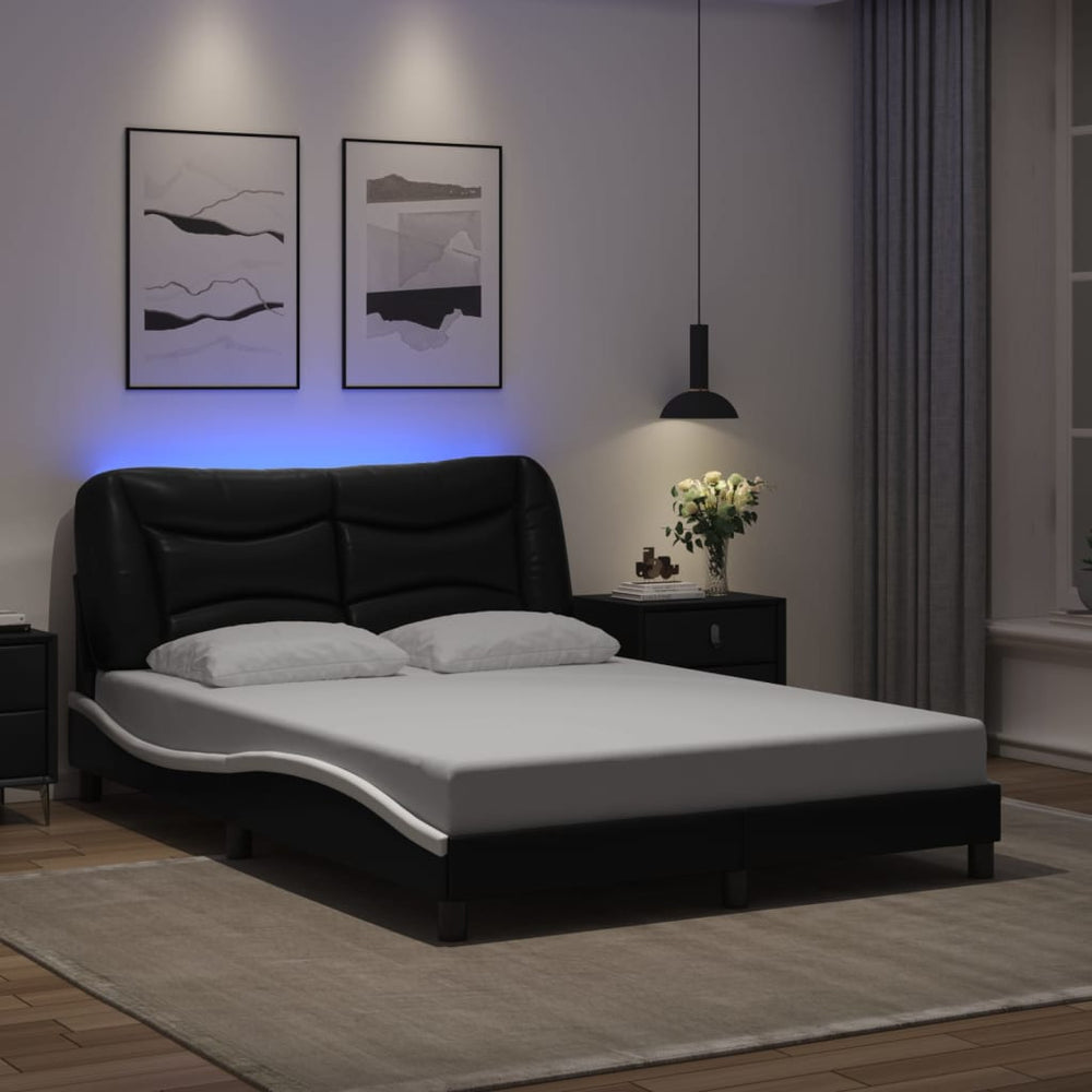 Bettgestell mit LED 120x200 cm Schwarz/Weiß