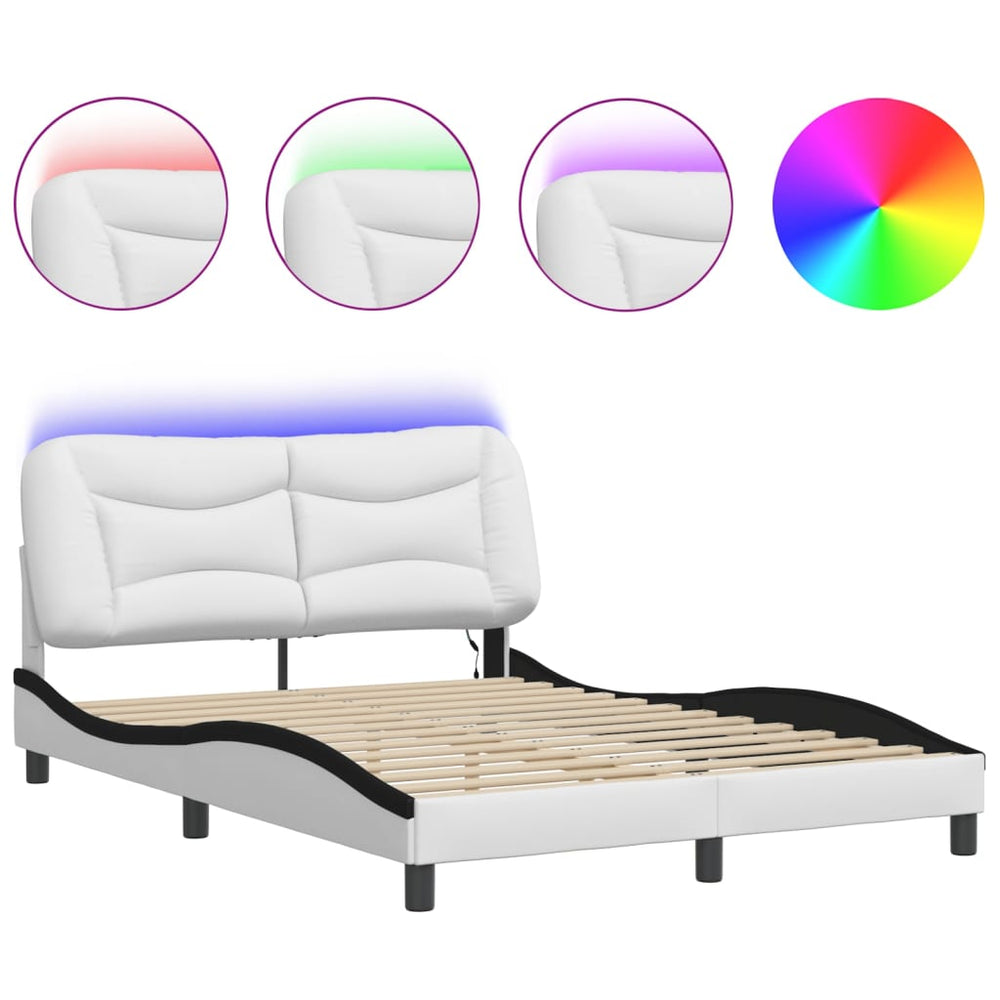 Bettgestell 120x200 cm mit LED Weiß/Schwarz