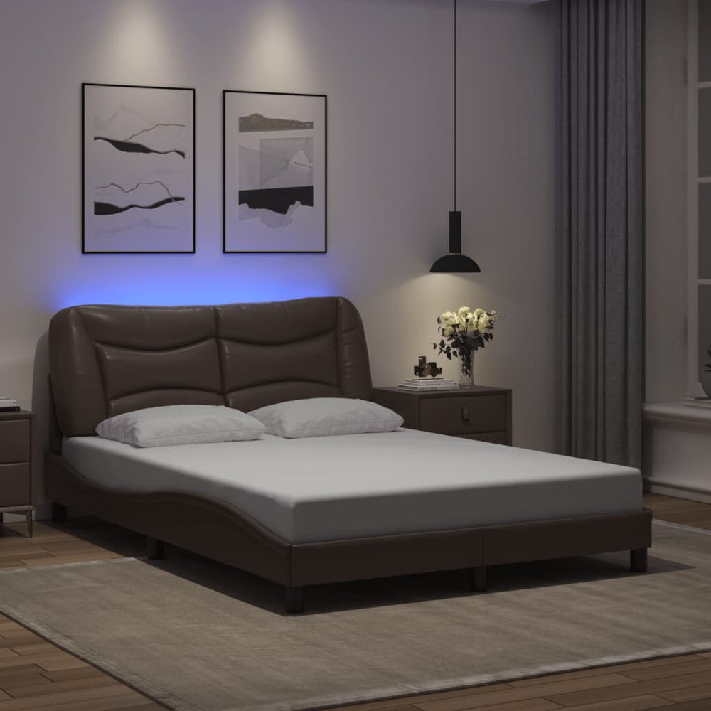 Bettgestell mit LED Braun 140x190 cm