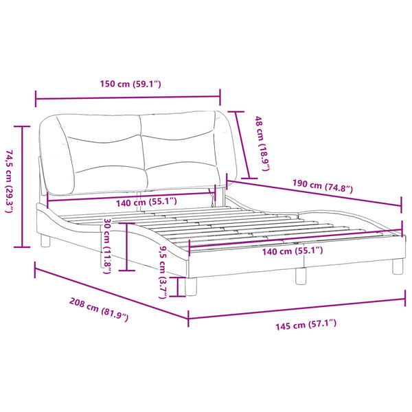 Bettgestell mit LED Cappuccino-Braun 140x190 cm