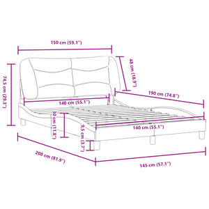 Bettgestell mit LED 140x190 cm Schwarz/Weiß