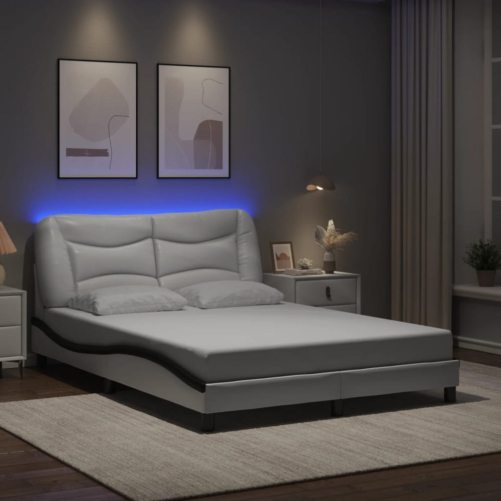 Bettgestell mit LED 140x190 cm Weiß/Schwarz