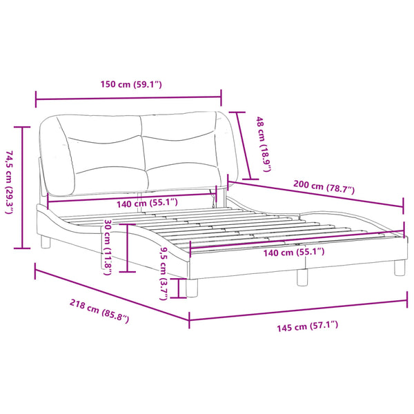 Bettgestell mit LED Schwarz 140x200 cm