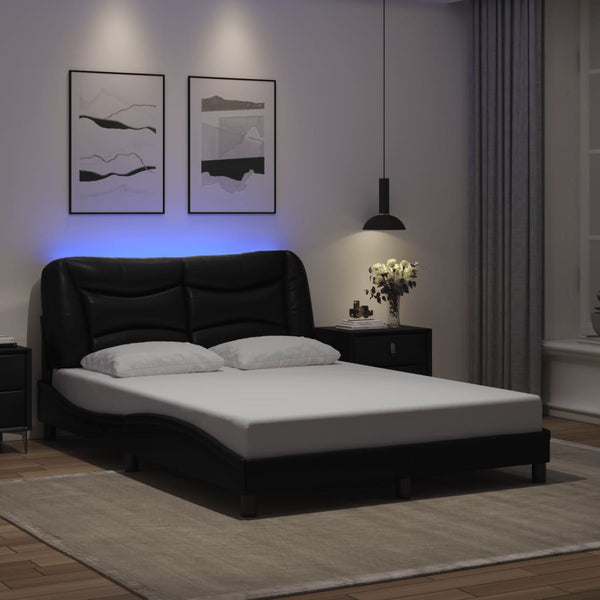 Bettgestell mit LED Schwarz 140x200 cm